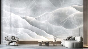 现代客厅中的山水纹理背景墙