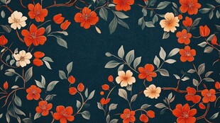 深蓝底复古花卉图案