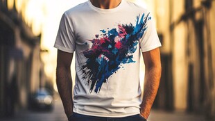 个性泼墨图案男士白色T恤