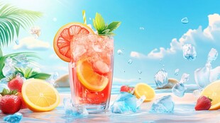 夏日清凉鲜果冰饮插画