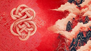 中国结与山水祥云喜庆图