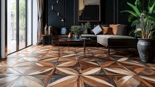 复古几何拼花地板客厅一角