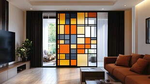 现代客厅彩色玻璃隔断设计