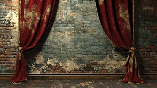 复古红幕砖墙背景场景