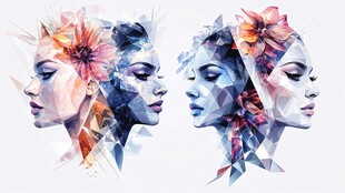 花卉几何风格女性侧面像