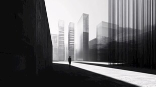 黑白都市中独行的身影