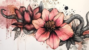 花卉与藤蔓的艺术纹身图案