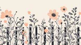 手绘花卉栅栏装饰图案