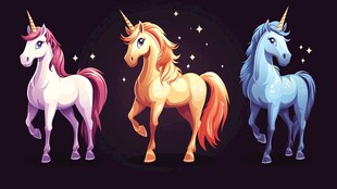 三只梦幻独角兽插画