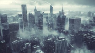 雾中都市高楼景观