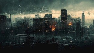 暴雨中灯火摇曳的城市夜景