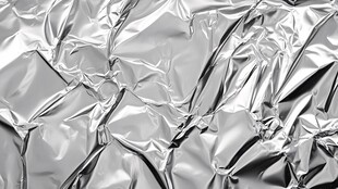 银色褶皱铝箔纹理特写