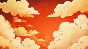 橙空云海梦幻插画场景