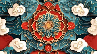 中式传统花卉云纹装饰图