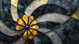 金色花朵镶嵌艺术玻璃图案