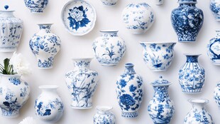 蓝白青花瓷瓶艺术陈列