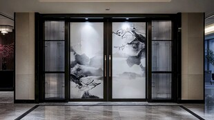 中式水墨风双开玻璃门