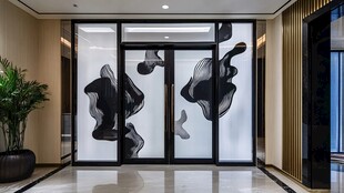 现代风艺术玻璃双开门
