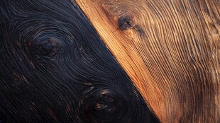 烧焦与未烧焦的木纹对比