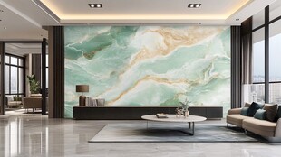 清新绿玉石纹客厅背景墙