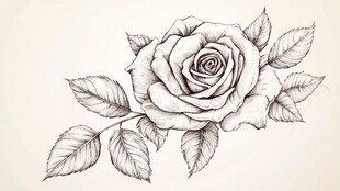 手绘单枝玫瑰线条图