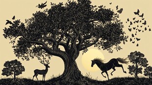 树下生灵 自然和谐之景