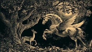 月夜下的飞马与小鹿奇遇