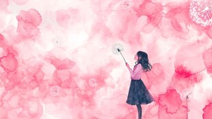 梦幻粉调中女孩持蒲公英