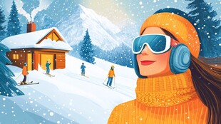 冬日滑雪场景中的时尚女子