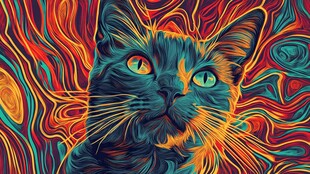 梦幻色彩猫咪艺术插画