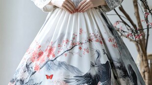 古风汉服裙 山水花鸟绘