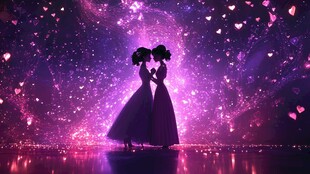 梦幻星空下的浪漫双人剪影