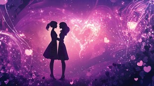 紫色梦幻中的双女浪漫剪影