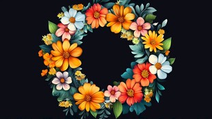 多彩花卉组成的精美花环