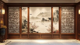 中式山水屏风玄关美韵