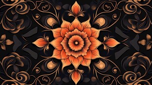 橙色花卉曼陀罗风格装饰图案