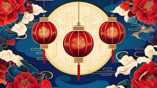 中式喜庆灯笼花卉装饰图