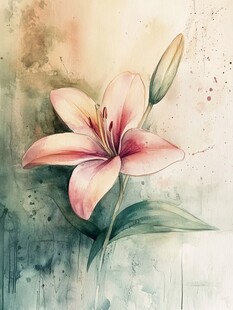 水彩绘就的优雅粉色百合花