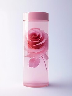 粉色玫瑰图案的透明水杯