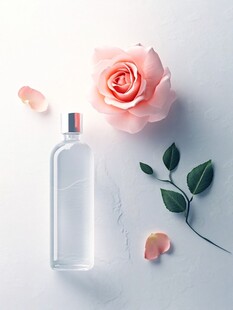 优雅玫瑰与简约香水瓶