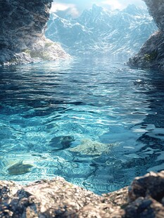 山间幽潭 澄澈碧波映雪峰