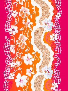 橙粉花卉波浪纹图案设计