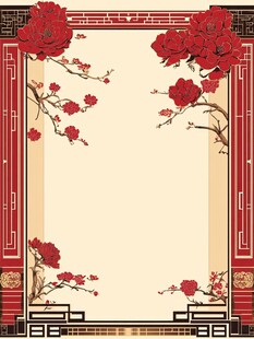 中式红牡丹边框装饰图