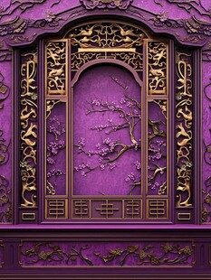 紫金色中式雕花门窗图案