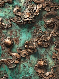 古铜色云纹浮雕装饰墙面