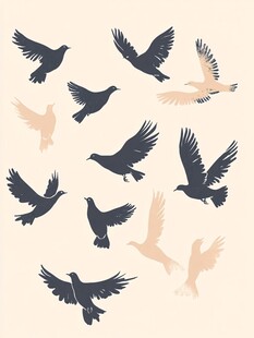 群鸟飞翔剪影插画素材
