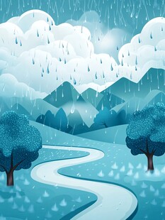 雨中蜿蜒小路的清新风景