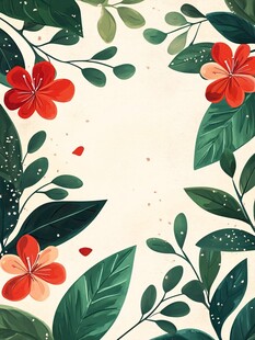 花卉绿叶边框插画设计