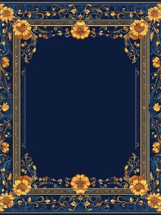 深蓝底色花卉边框图案