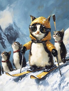 滑雪猫咪的雪山奇妙之旅